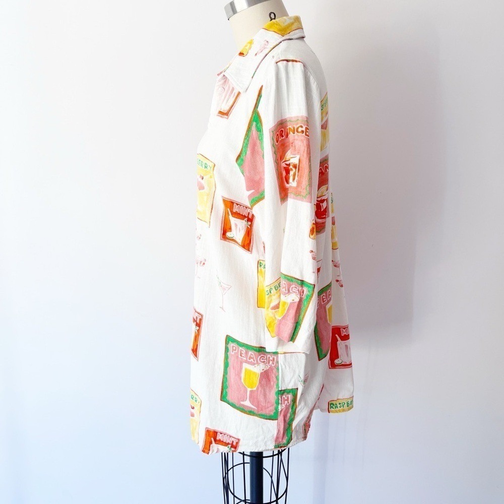 Label of Love Cocktail Print‎ Shirt White Linen Blend Oversized Graphic S - Picture 4 of 10